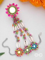 Sudarpana - Colorful Reflection - Resham, Shells And Beads Hand Embroidered Haathphool