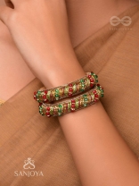 RUDHIRA - THE RED BEAUTY - CUTDANA AND BEADS EMBROIDERED BANGLES (SET OF 2)