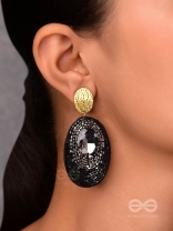 ASHMAK - THE DUSKY STONE - STONE AND CUTDANA EMBROIDERED EARRINGS (BLACK)