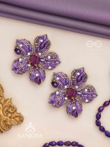 SVABHĀVIKA - THE NATURAL GRACE - STONE, SEQUINS AND PEARLS EMBROIDERED EARRINGS (PURPLE)