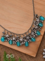 THE OCEAN DROPLETS - STATEMENT EMBELLISHED OXIDISED NECKPIECE