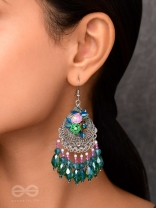 VRINDARANYA - THE LUSH FOREST - SEQUINS, BEADS AND GLASS DROPS EMBROIDERED AND OXIDISED EARRINGS