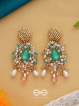 Vaichitrii - Marvellous Beauty - Stone, Beads And Glass Drop Hand Embroidered Earrings