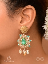 Vaichitrii - Marvellous Beauty - Stone, Beads And Glass Drop Hand Embroidered Earrings