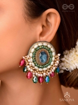Ritashri - The True Beauty - Stone, Beads And Glass Drops Hand Embroidered Earrings