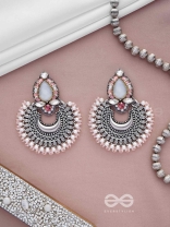 Chandrabhaas - Moon Like Appearance - Beads And Stones Hand Embroidered Oxidised Earrings