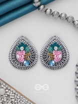 RIMBA- THE FLOWER DROP - SEQUINS AND PEARLS EMBROIDERED AND OXIDISED EARRINGS