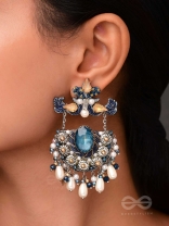 RAJATCHANDALI - THE MOON'S GLAMOUR - STONE, PEARL DROPS AND BEADS EMBROIDERED EARRINGS 