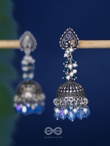The Tinsel Swirls - Beaded Oxidised Jhumka Earrings (Blue)