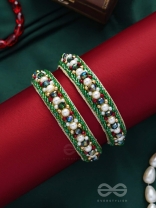Parnaya - The Rosy Forest - Pearls, Cutdana And Beads Hand Embroidered Bangles (Set Of 2)