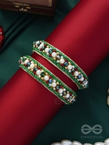 Parnaya - The Rosy Forest - Pearls, Cutdana And Beads Hand Embroidered Bangles (Set Of 2)