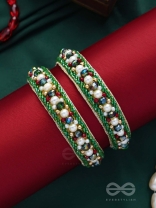 Parnaya - The Rosy Forest - Pearls, Cutdana And Beads Hand Embroidered Bangles (Set Of 2)