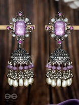 A MYSTICAL DUSK - STATEMENT EMBELLISHED OXIDISED JHUMKA EARRINGS