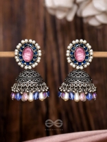  REGAL BLUSHIN' SKY - EMBELLISHED OXIDISED JHUMKA EARRINGS