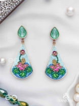 Padmalatā - Lotus Vine Hand-embroidered earrings with Cutdana, Dabka and Resham thread work 