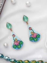 Padmalatā - Lotus Vine Hand-embroidered earrings with Cutdana, Dabka and Resham thread work 