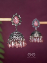 A CORAL CRUSH - EMBELLISHED OXIDISED JHUMKA EARRINGS