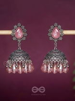 A CORAL CRUSH - EMBELLISHED OXIDISED JHUMKA EARRINGS