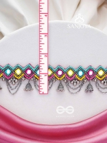 UPARJITAA - RAINBOW RADIANCE - BEADS AND MIRROR EMBROIDERED AND OXIDISED NECKPIECE