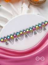 UPARJITAA - RAINBOW RADIANCE - BEADS AND MIRROR EMBROIDERED AND OXIDISED NECKPIECE