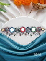 RANGAVYUHA - COLORBURST CASCADE - BEADS, MIRROR AND RESHAM EMBROIDERED AND OXIDISED NECKLACE