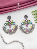 Shrichinmaya - The Eternal Beauty - Mirrors, Beads And Resham Hand Embroidered Oxidised Earrings