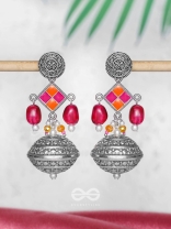 THE PINK MIRAGE - EMBELLISHED OXIDISED JHUMKA EARRINGS