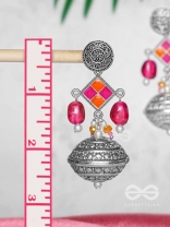 THE PINK MIRAGE - EMBELLISHED OXIDISED JHUMKA EARRINGS