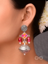 THE PINK MIRAGE - EMBELLISHED OXIDISED JHUMKA EARRINGS