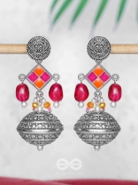 THE PINK MIRAGE - EMBELLISHED OXIDISED JHUMKA EARRINGS