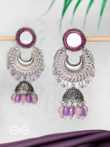 Muktavali - The Ethereal Symphony - Mirror And Beads Hand Embroidered Oxidised Earrings