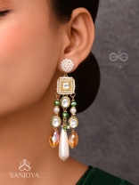 Karidant - The Ivory Elegance - Beads, Polki And Kundan Finished Hand Embroidered Earrings