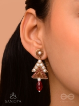 Ucchriti - The Majestic Triangles - Pearls, Dabka And Glass Drop Hand Embroidered Earrings