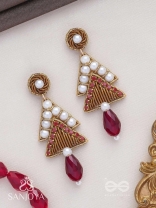 Ucchriti - The Majestic Triangles - Pearls, Dabka And Glass Drop Hand Embroidered Earrings