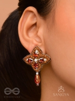 KUVALAYA - THE SCARLET BLOOM - STONE AND GLASS DROP EMBROIDERED EARRINGS