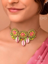 SAKOSHA - THE SEASHELL BEAUTY - SHELLS, BEADS AND RESHAM EMBROIDERED NECKPIECE