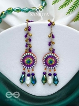 Pindalu - Majestic Plum Splendour - Beads, Sequins And Glass Drop Embroidered Earrings
