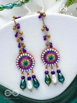 Pindalu - Majestic Plum Splendour - Beads, Sequins And Glass Drop Embroidered Earrings