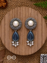 Marine Moonstone - Oxidised Pearl Jhumka Earring 