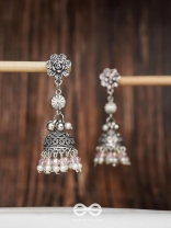Petals In Bloom - Oxidised Jhumka Earrings
