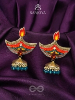 Dipah - Lamp Of Victory - Stone, Resham And Cut Dana Hand Embroidered Earrings