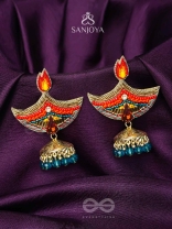 Dipah - Lamp Of Victory - Stone, Resham And Cut Dana Hand Embroidered Earrings