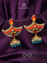 Dipah - Lamp Of Victory - Stone, Resham And Cut Dana Hand Embroidered Earrings