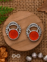 Sunburst Glow - Silver And Orange Stud Earrings