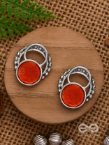 Sunburst Glow - Silver And Orange Stud Earrings