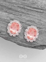 SHIMMER AND SHINE - SILVER AND PEACH EMBELLISHED STUD EARRINGS