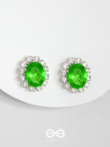 SHIMMER AND SHINE - SILVER AND GREEN EMBELLISHED STUD EARRINGS