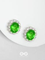 SHIMMER AND SHINE - SILVER AND GREEN EMBELLISHED STUD EARRINGS
