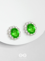 SHIMMER AND SHINE - SILVER AND GREEN EMBELLISHED STUD EARRINGS