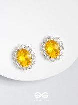 SHIMMER AND SHINE - SILVER AND YELLOW EMBELLISHED STUD EARRINGS